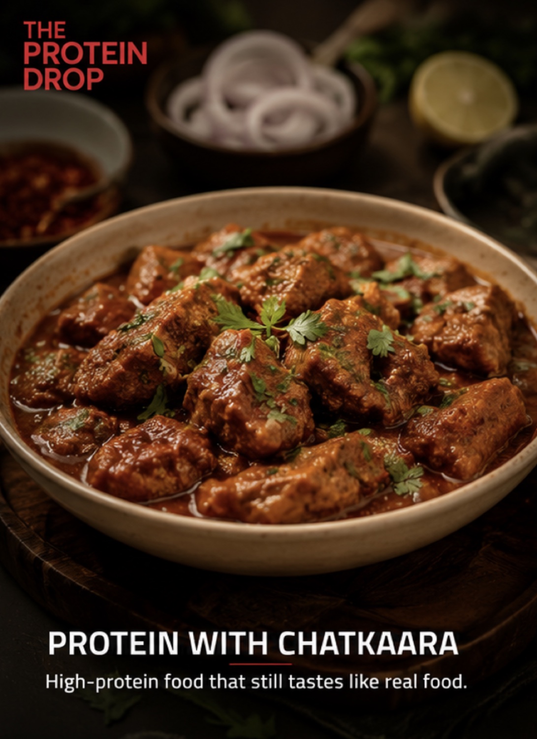 Protein dish with chatkaara in a warm bowl